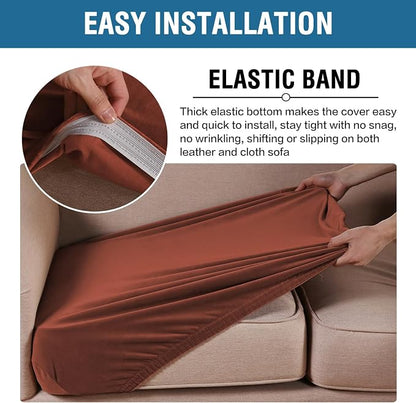 H.VERSAILTEX Velvet Stretch Couch Cushion Cover Plush Cushion Slipcover for Chair Loveseat Sofa Cushion Furniture Protector Seat Cushion Sofa Cover (3 Piece XL Sofa Cushion Covers, Rust)