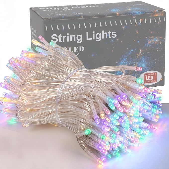 HOME LIGHTING 66ft Easter Decorative Mini Lights, 200 LED Clear Wire Fairy Starry String Lights Plug in, 8 Lighting Mode, Indoor Outdoor Xmas Tree Wedding Party Garden Decoration (Pastel Multicolor)