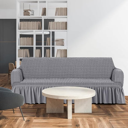 Fanfanwin 3 Pcs Sofa Slipcover Set for Couch Cushion Durable Washable High Elastic Stretchable Furniture Couch Covers with Skirt for Sofa Loveseat Arm Chair(Light Gray,Seersucker)