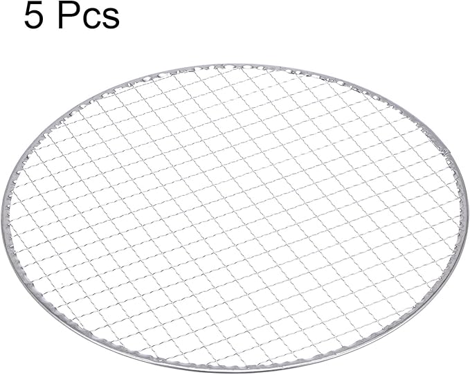 HARFINGTON 5pcs Round BBQ Grill Net 10.4" Dia Galvanized Iron Barbecue Mesh Mat for Baking Smoking Charcoal Grilling Roasting