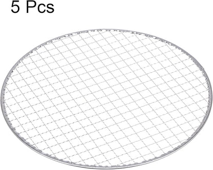 HARFINGTON 5pcs Round BBQ Grill Net 10.4" Dia Galvanized Iron Barbecue Mesh Mat for Baking Smoking Charcoal Grilling Roasting