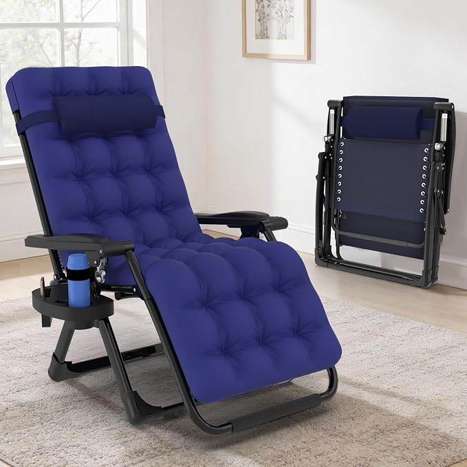 Slendor Zero Gravity Chair, Recliner Lounge Chairs with Cushion, Royal Blue | Reclining Lounge Chair, Folding Anti Gravity Chairs w/Upgraded Lock, Removable Upgraded&Headrest, 440lbs, for Indoor Outdoor