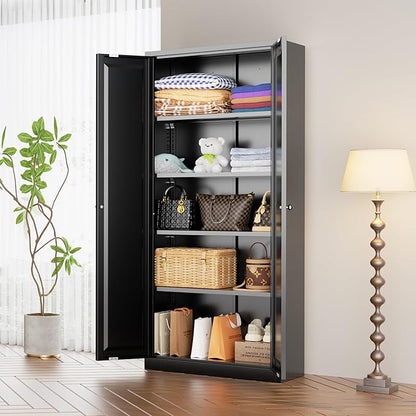 INTERGRAET Kitchen Pantry Cabinet, 63" Tall Metal Pantry Storage Cabinets with 2 Doors and 4 Shelves, Metal Storage Cabinet,Cupboard for Home,Kitchen,Living Room/Dining, Black