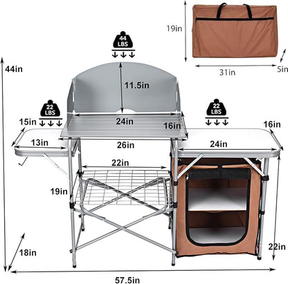 Giantex Folding Grill Table with 26'' Tabletop and Detachable Windscreen, Aluminum Portable Camp Cook Station Carry Bag Quick Set-up, BBQ Camping Picnic Backyard Outdoor Camping Kitchen Table (Brown)