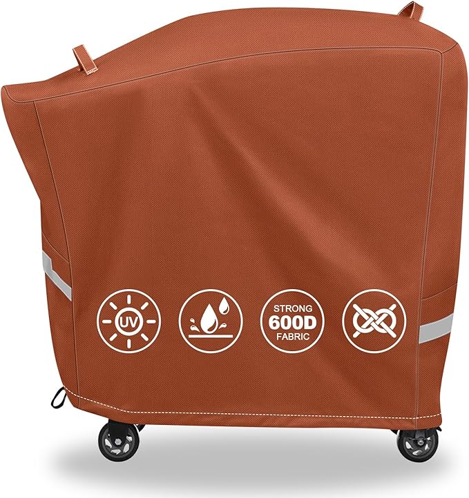 QuliMetal Grill Cover for Rectec RT-B380 & RT-B380X, Rec tec 380 380X Bullseye Deluxe Wood Pellet Grills - Heavy Duty Waterproof Fade Resistant Outdoor BBQ Grill Cover with Elastic Drawstring,Brown