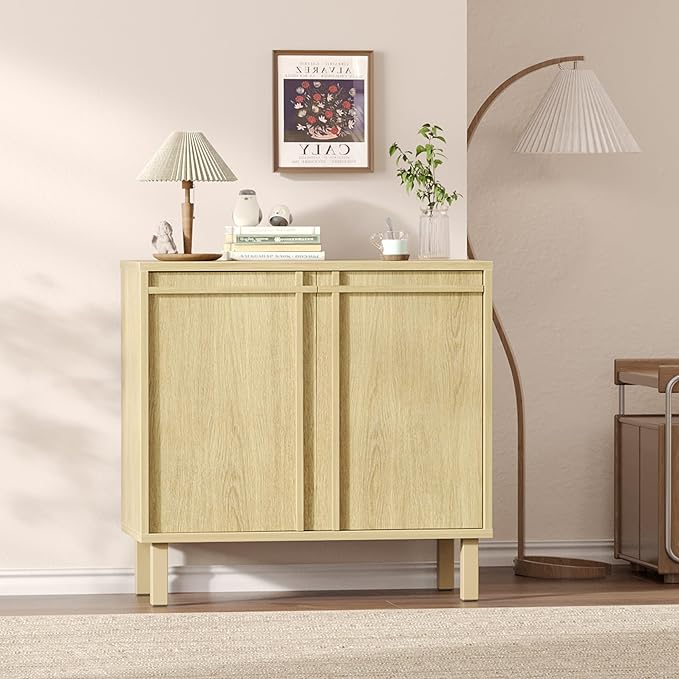 31 inch Sideboard Buffet Cabinet, Modern Credenza with 2 Doors & Adjustable Shelf, Small Coffee Bar Storage for Kitchen, Entryway