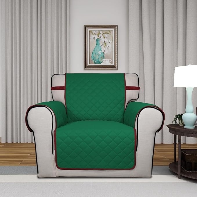 PureFit Reversible Chair Sofa Cover Dog Couch Covers for Sofa, 25.5 in | Green/Red, Water Resistant Couch Protector, Washable Pet Couch Cover with Non Slip and Elastic Straps For Kids