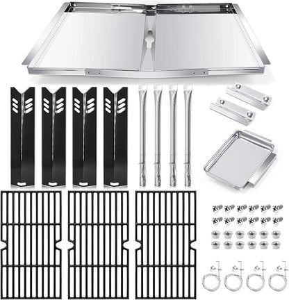 Hiorucet Grill Grease Tray Replacement Parts for Dyna Glo DGF493BNP, Backyard Grill BY13-101-001-12, Adjustable 24''-30'' Drip Pan, Grid Cooking Grates, Heat Plate Tent Shields, Burner and Igniter.