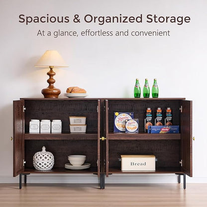 IFGET Modern Buffet Cabinet with Storage, 34" Tall Fluted Arched Sideboard Cabinet w/Adjustable Shelves, Wooden Modular Coffee Bar for Dining Room, Kitchen, Living Room, Entryway, Brown