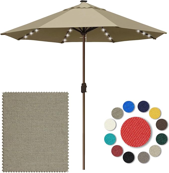 Eurmax USA 10-Year-Non-Fading 10FT Outdoor Patio Market Umbrella with LED Lights,UPF50+ UV Resistant,Heavy Duty Commercial Grade,Crank Lift Design,Windproof Vented Top for Garden,Pool,Deck,Mushroom