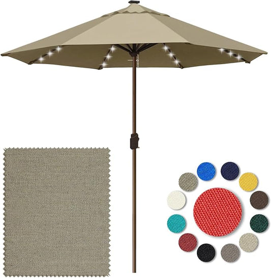 Eurmax USA 10-Year-Non-Fading 10FT Outdoor Patio Market Umbrella with LED Lights,UPF50+ UV Resistant,Heavy Duty Commercial Grade,Crank Lift Design,Windproof Vented Top for Garden,Pool,Deck,Mushroom