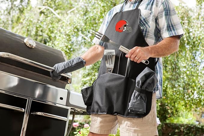 Picnic TIME BBQ Apron Tote Pro Grill Set, (Black with Gray Accents)