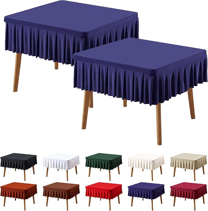 PARTISKY Navy Blue Spandex Square Tablecloths 34x34 Inch, 2 Pack Wrinkle Free Fitted Card Table Cloth Stretch Square Table Cover for Kitchen Dinner, Holiday Party, Wedding Banquet, Display Trade Show