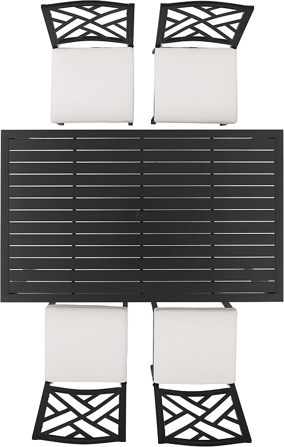 Crosley Furniture Locke 5-Piece Outdoor Dining Set for 4, Patio Table and Chairs for Backyard, Deck, Matte Black with Creme Cushions