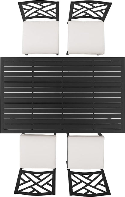 Crosley Furniture Locke 5-Piece Outdoor Dining Set for 4, Patio Table and Chairs for Backyard, Deck, Matte Black with Creme Cushions