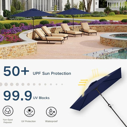 6.5' x 10' Rectangular Patio Umbrella Large Outdoor Market Umbrella w/UV Protection, Push Button Tilt and Crank Lift, Rectangle Table Umbrella for Garden, Deck, Pool, Patio, Navy Blue