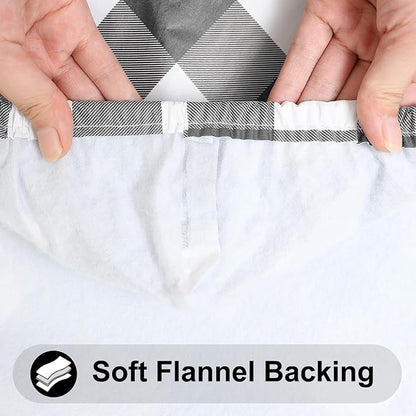 Smiry Rectangle Picnic Table Cloth, Elastic Waterproof Fitted Vinyl Tablecloths, Flannel Backed Buffalo Plaid Table Covers for Dining, Camping, Outdoor (White and Grey, 36" x 96")