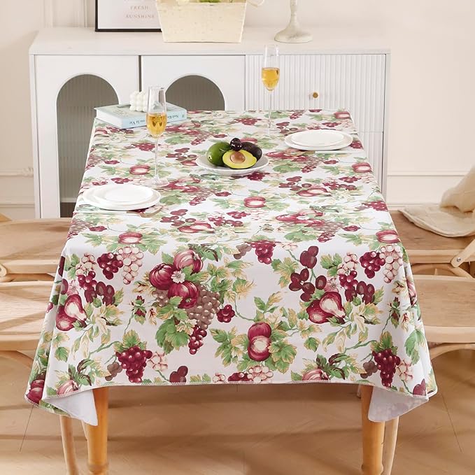 Walrus Heavy Duty Vinyl Tablecloth with Flannel Backing Waterproof Oil-Proof Plastic Table Cloth Stain-Resistant Wipeable Rectangle or Square Table Cover for Indoor and Outdoor (Fruits, 52x70 Inch)