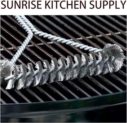 SUNRISE 2 Pcs Set Stainless Steel BBQ Grill Brushes, BBQ Brush with Scraper, Grill Brush, Bristle Free, Extra Strong Brush Head