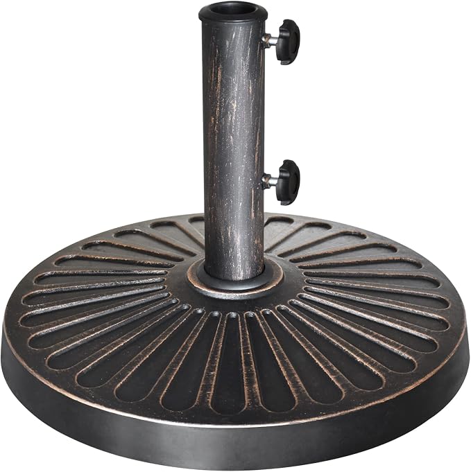 EliteShade USA 18" Patio Umbrella Base Stand, 30LBS Heavy Duty Cast Resin Rust-Free Outdoor Umbrella Holder with 2 Adjustable Knobs for Backyard, Deck, Lawn, Poolside Fits 1.5"-1.9" Poles, Bronze