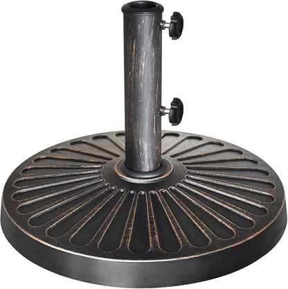 EliteShade USA 18" Patio Umbrella Base Stand, 30LBS Heavy Duty Cast Resin Rust-Free Outdoor Umbrella Holder with 2 Adjustable Knobs for Backyard, Deck, Lawn, Poolside Fits 1.5"-1.9" Poles, Bronze