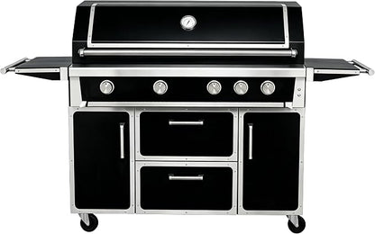 NG 4 Cast Burners Outdoor Kitchen Grill Island, 99,000 BTU, Black Painting