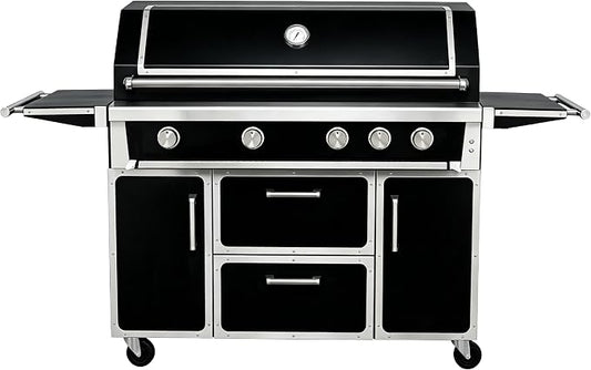 NG 4 Cast Burners Outdoor Kitchen Grill Island, 99,000 BTU, Black Painting