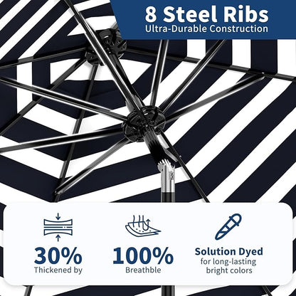 Garvee 9 ft Patio Umbrella - 8 Sturdy Ribs Outdoor Table Umbrella with Crank Lift & Push Button Tilt - Market Umbrella for Pool, Deck, Yard, Garden - Black & White Stripe