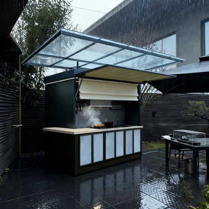 Prefab Outdoor Kitchen Suite - Modern BBQ Island with Automatic Hydraulic Canopy - Custom Configurations for Any Backyard