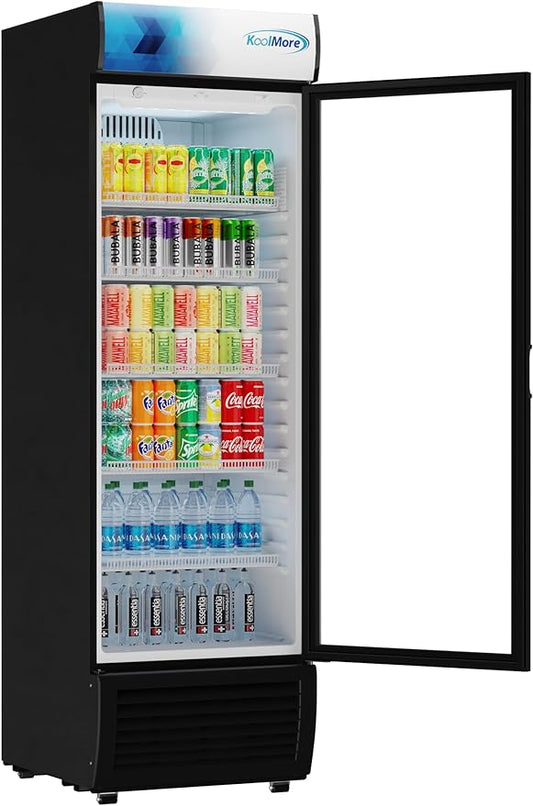 KoolMore 26 in. Commercial Glass Door Merchandiser Refrigerator with LED Lights, 15 cu. ft. in Black, ETL Listed (KM-MDR-1GD-15C)