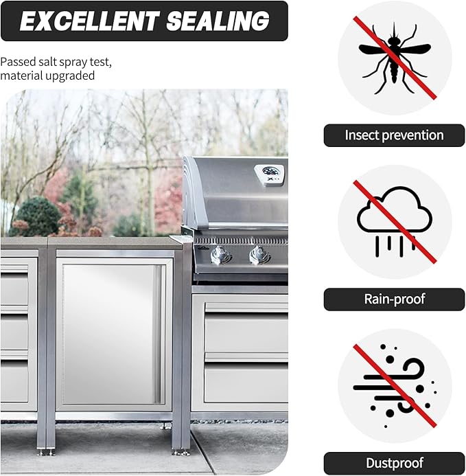 Stainless Steel Outdoor Kitchen Single Handleless BBQ Door, 18W 24H inch Opens Left or Right, Kitchen Cabinet Grill Station or BBQ Island