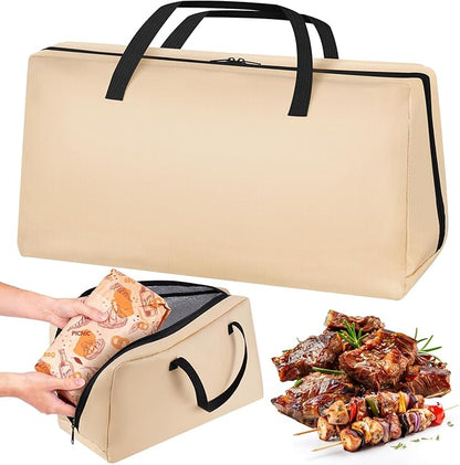 NiHome Folding Travel BBQ Meat Resting Bag for Brisket Turkey Ribs, 5-Layer Insulated Smoker Bag with Heat Retention for Camping Tailgating Catering, Waterproof Oil-Resistant Leakproof Zippers (Beige)