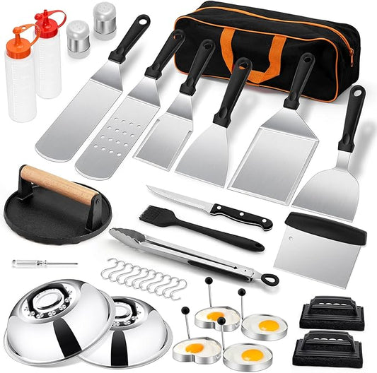 35PCS Griddle Accessories Kit, Leonyo Flat Top Grill Accessories, Grill Tools with Griddle Spatulas, Smash Burger Press, Basting Cover, Scraper for Outdoor BBQ Teppanyaki Hibachi Cooking