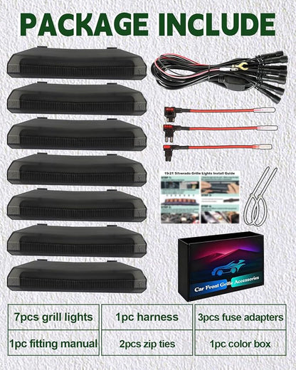 LED Grill Lights for 2019 2020 2021 Chevy Silverado Accessoreis | Clip On Front Grille Insert Light Bar Head Lamp Fits Silverado Trail Boss,WT,Custom Only