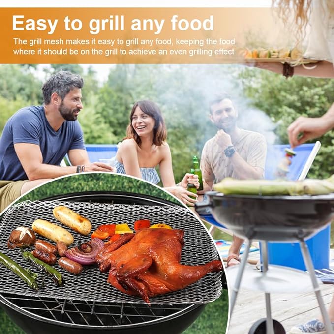 Disposable Grill Toppers, Non-Stick Aluminum BBQ Mat, 10-Pack, 15.3x12 Inches, Silver, Outdoor Grilling Mesh
