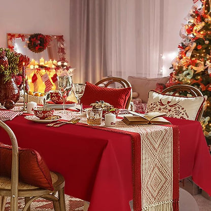sancua Rectangle Tablecloth - 60 x 84 Inch - Stain and Wrinkle Resistant Washable Polyester Table Cloth, Decorative Fabric Table Cover for Dining Tables, Buffet Parties, Valentine's Day, Red