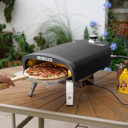 Mimiuo Outdoor Gas Pizza Oven with Automatic Rotating Stone - 39 lbs Heavy Duty Propane Pizza Stove 14 Inch for Backyard Camping, Bakes Pizza in 60 Seconds, Includes Pizza Stone, Peel & Cover