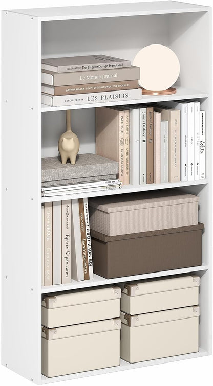 Furinno Jaya Book Shelf, 4-Tier Book Shelf, Bookcase with Open Shelving, Standing Bookshelf, 9.5 x 23.6 x 41.9, for Organization and Storage, for Home Office, Living Room, White