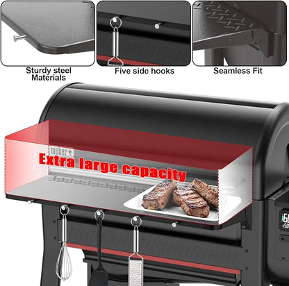 DELSbbq Folding Front Shelf for Weber Searwood 600 XL Pellet Grills, Heavy-Duty Steel Table, Foldable Prep & Storage Station for Weber Searwood 600 XL Accessories