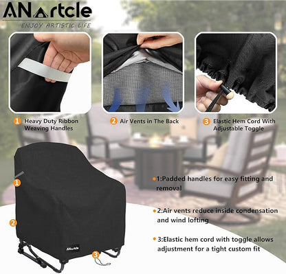 ANartcle Rocking Chair Covers for GCI Outdoor 37072 Chair,Freestyle Rocker Cover,Waterproof Heavy Duty Outdoor Camping Chair Covers, (26 W x 27 D x 34 H inches) Black.