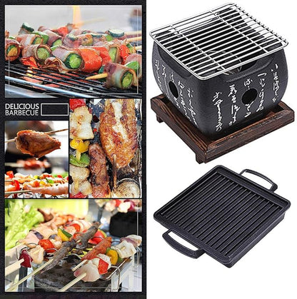 Japanese BBQ Grill - Portable Charcoal Stove with BBQ Plate & Accessories