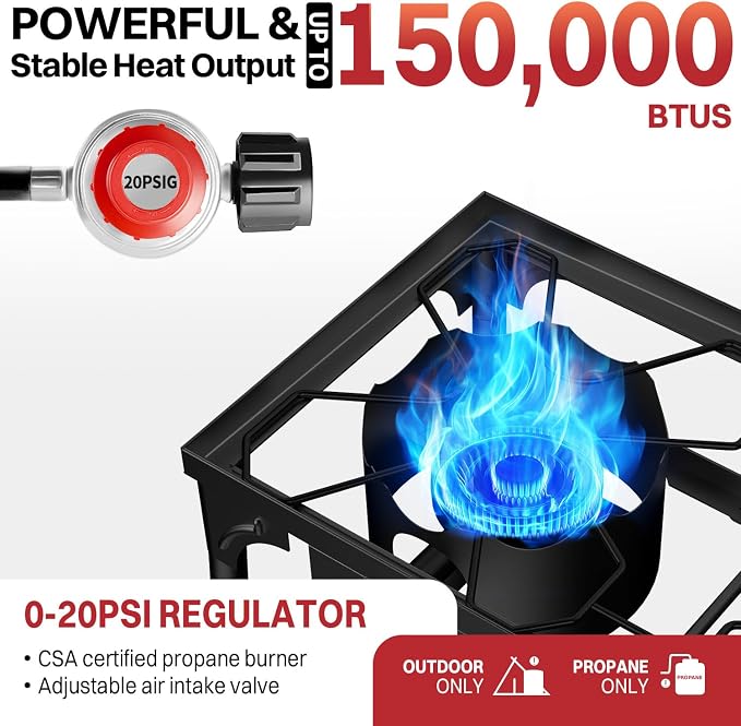 2 Burner Propane Camp Stove | 150,000 BTU | High Pressure Gas Burners | CSA Certified | Waterproof Cover | Detachable Legs | Ideal for Camping Tailgating Backyard Outdoor Cooking