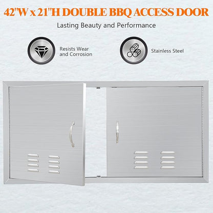 Outdoor Kitchen Doors 42" W x 21" H, Stainless Steel BBQ Access Doors, Flush Mount BBQ Door for Outside Kitchen Grilling Station, Barbeque Oven Island, Storage Cabinet Door