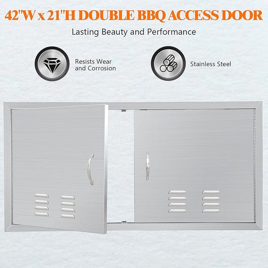 Outdoor Kitchen Doors 42" W x 21" H, Stainless Steel BBQ Access Doors, Flush Mount BBQ Door for Outside Kitchen Grilling Station, Barbeque Oven Island, Storage Cabinet Door