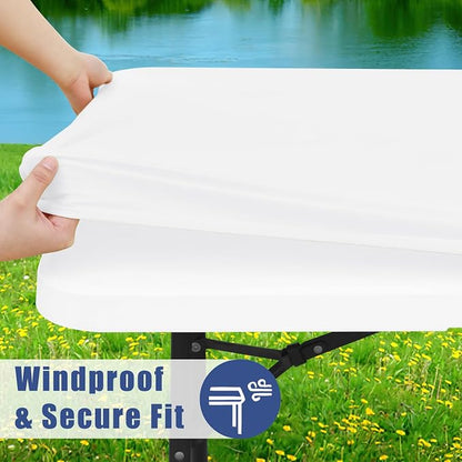 Moosfor Spandex Square Table Cloth, Elastic Fitted Tablecloths for Picnic, Stretch Washable Patio Table Cover for Outdoor, Camping, Banquet and Parties (White, 42"x42")