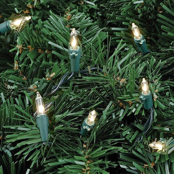 Novelty Lights 50 Feet 100 Bulbs Traditional Incandescent Mini Lights, Clear on Green Wire with 6" Spacing, Commercial Grade and UL Listed for Indoor/Outdoor Use, End-to-End Connectable
