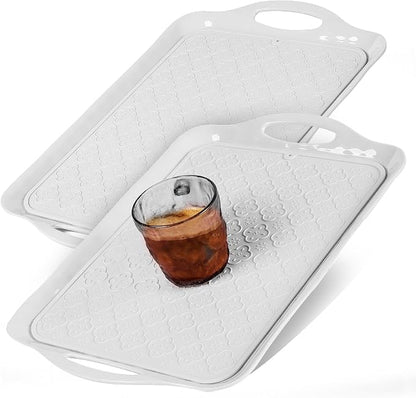 LEHAHA Large White Melamine Serving Tray with Handles,17.5 x 12 in Rectangular Melamine Serving Platter, Set of 2, Dishwasher Safe Trays for Eating, Appetizer, Charcuterie, Slicon Mats Included