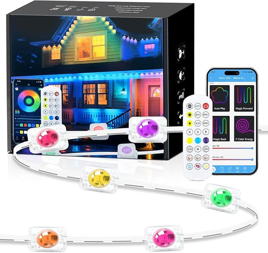 KISUFU 100FT Permanent Outdoor Lights for House, 24V Smart Outside Lights with 221 Modes, App & Remote Control, IP68 Waterproof, Year-Round Roof & Eaves Lighting for Holidays (100FT)