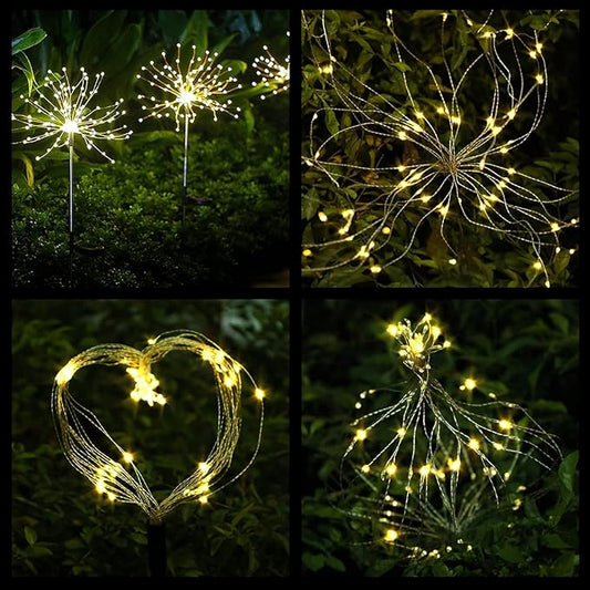 FOOING 4 Pcs Solar Garden Lights Solar Firework Lights, 480 LED Solar Powered String Light 2 Modes Twinkling Solar Lights for Garden, Wedding, Party, Patio(Warm White), 100182987