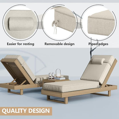 72 x 21 x 4 Inch Olefin Chaise Lounge Cushions, Lounge Chair Cushions with Headrest for Outdoor Furniture - Weather and Fade Resistant Patio Replacement Furniture Lounge Chair Cushion Set of 4